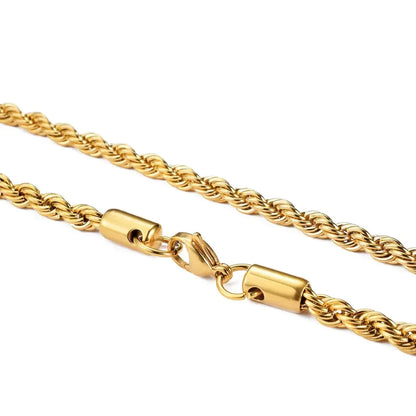 2-6MM Gold Twisted Rope Chain Necklace - Stainless Steel Waterproof Choker for Men and Women, Never Fade Fashion Jewelry