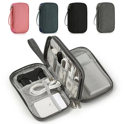 1pc Travel Portable Digital Product Storage Bag: Pink/Grey/Black/Navy USB Data Cable Organizer - Headset Charging Treasure Box Bag