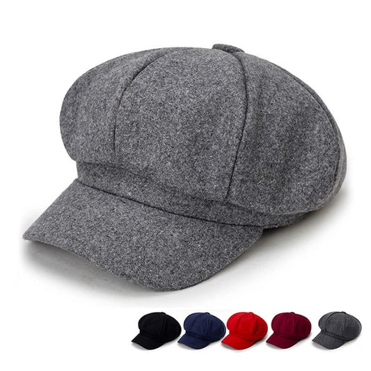 Solid Color Woolen Beret - Fashionable Cotton Hat, Windproof, Universal Fit for Men & Women, Autumn and Winter