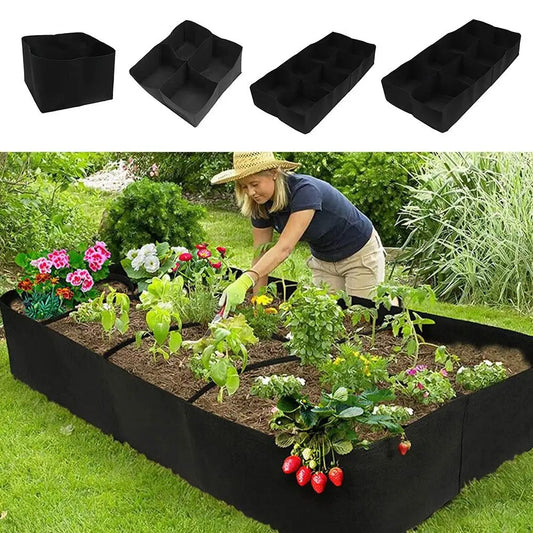 Garden Planting Bag - Multi-Gird Felt Rectangle Nursery Pot for Vegetables, Tomatoes, Potatoes - Planting Container