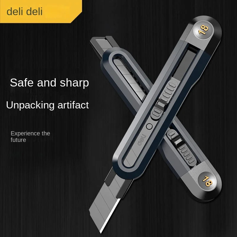 Deli Snap-off Utility Knife - Retractable Box Cutter with High Carbon Steel Blades - Auto Lock, Ideal for Office and Home Use