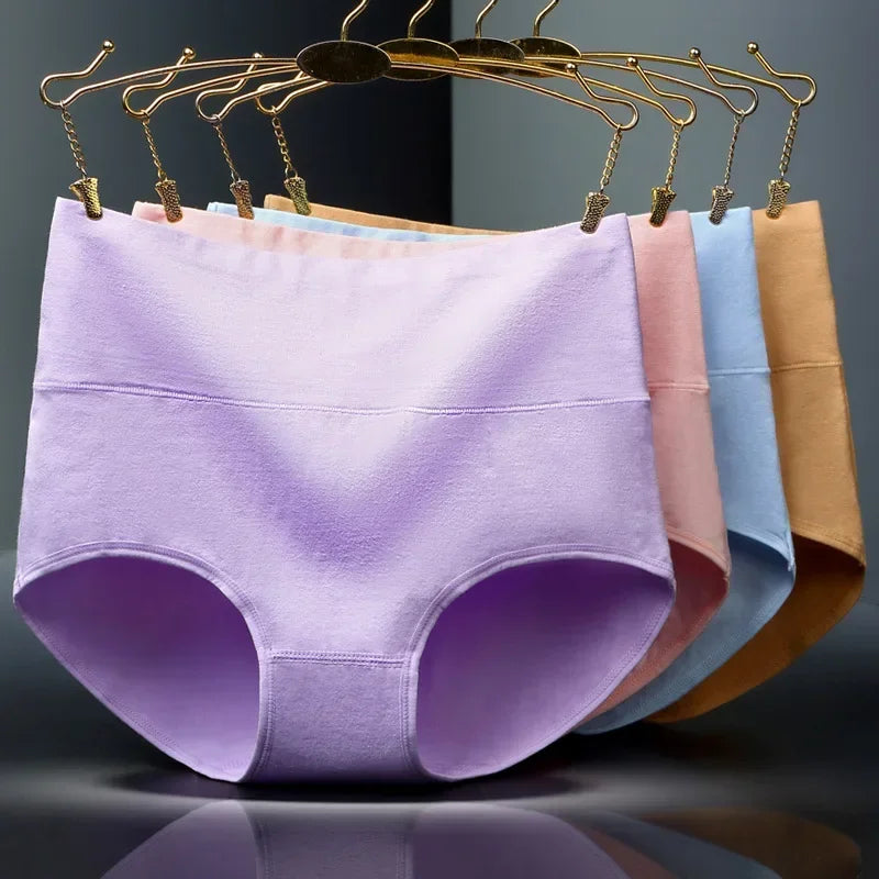 4Pcs High Waist Cotton Panties for Women – Body Slimming, Abdominal Control Underwear, Plus Size Girls Briefs, Female Lingerie Shaper