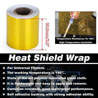 Gold 2 Thermal Exhaust Tape: Air Intake Heat Insulation Shield Wrap - Reflective Heat Barrier, Self-Adhesive - 2 Inch, 5/10M