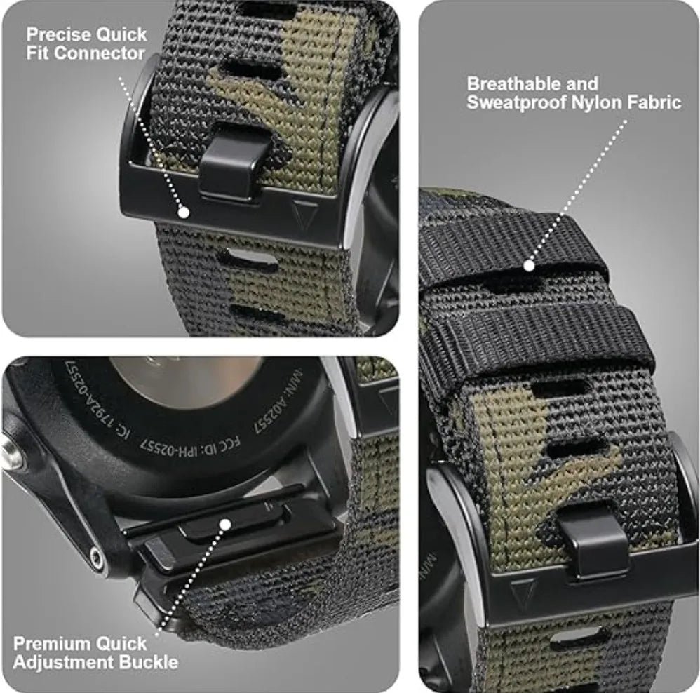 22/26mm Nylon Military Strap for GARMIN FENIX 7/7X PRO/6/6X – Soft, Wear-Resistant Replacement Band for Instinct and  965