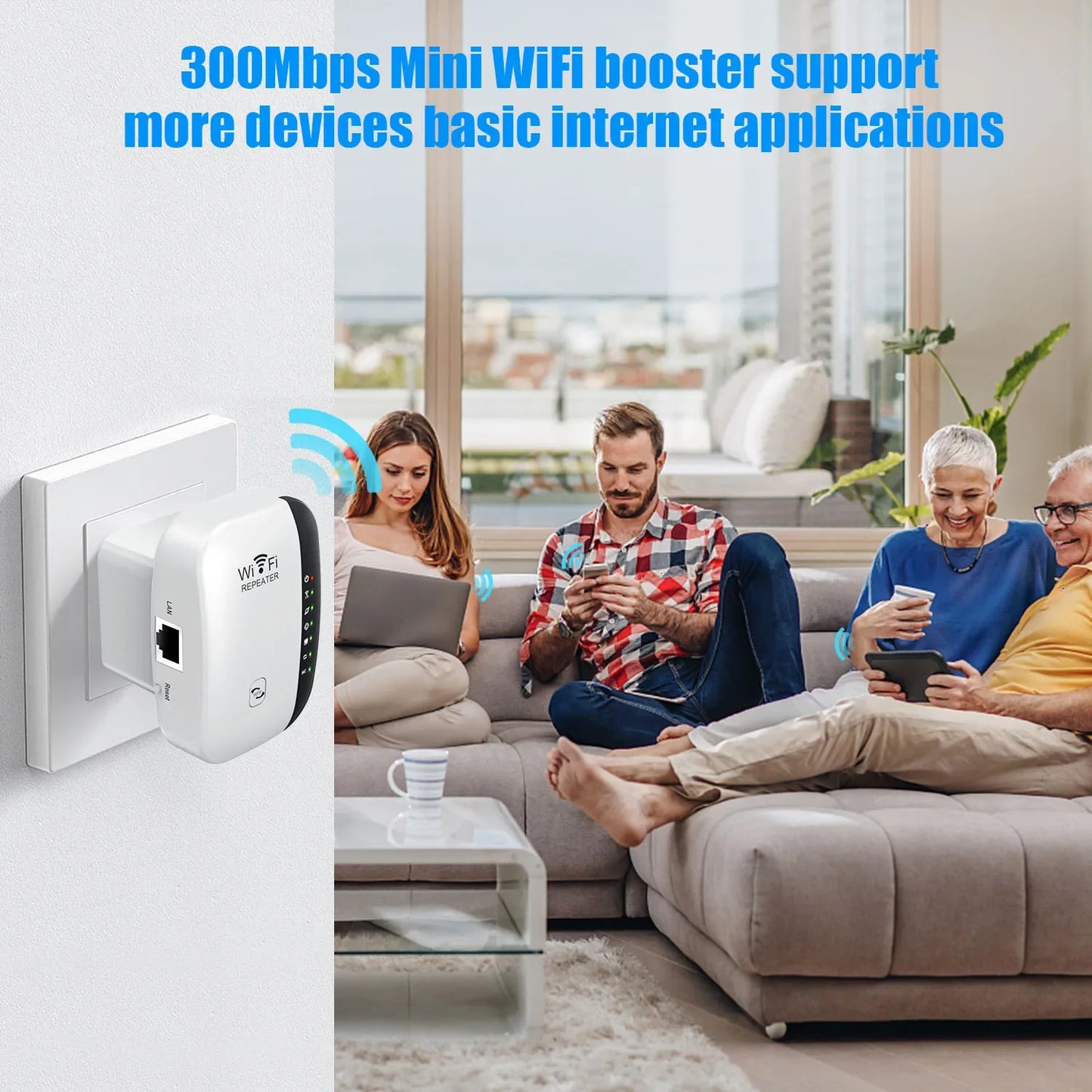 300Mbps Wireless WiFi Repeater: Extender Amplifier Booster Router with Long Range and 7 Status Lights for PC - 802.11N WPS