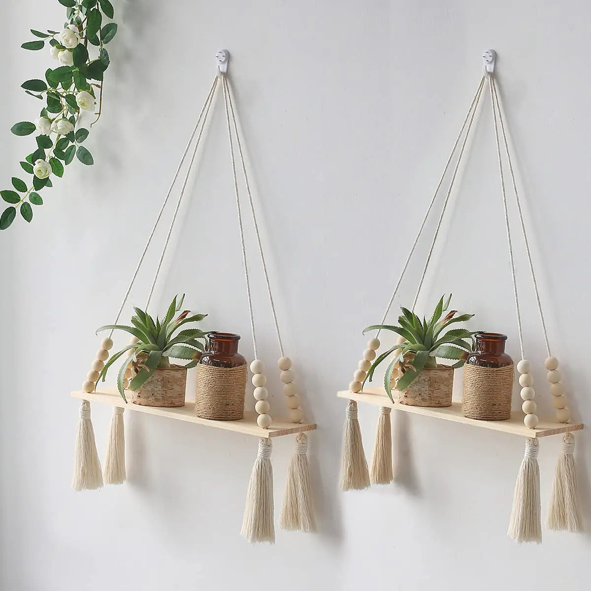 Macrame Wall Hanging Shelf – Floating Boho Decor for Bedroom, Living Room and Nursery, Perfect Wood Decoration Gift