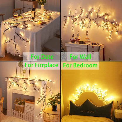 96 LED Outdoor USB Tree and Vine Light - 8 Mode Indoor Christmas Fireplace Atmosphere Light for Room Wall Decorations and Nightlights