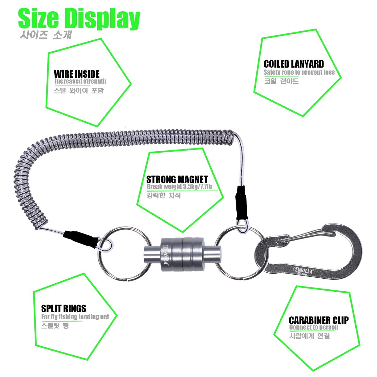 Magnetic Net Release Holder with Coiled Lanyard - Fly Fishing Tool with Strong Magnet & Carabiner Fast Buckle - Anti-Drop Rope Accessories