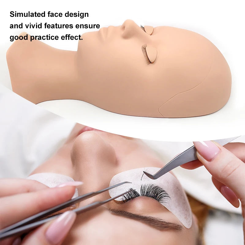 Eyelash Extension Training Practice Head: Realistic Mannequin Model Head with Layered Lashes - Flat Soft Design