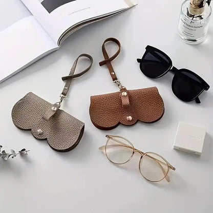 Litchi Embossed PU Leather Glasses Cover - Cute Hanging Storage Bag for Sunglasses and Reading Glasses, Portable Eyewear Holder