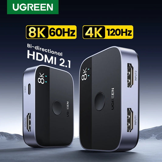 UGREEN HDMI 2.1 Splitter Switch - 8K 60Hz, 4K 120Hz, 2-in-1 Out for TV, Xiaomi, Xbox Series X, PS5 - HDMI-compatible Monitor Switcher