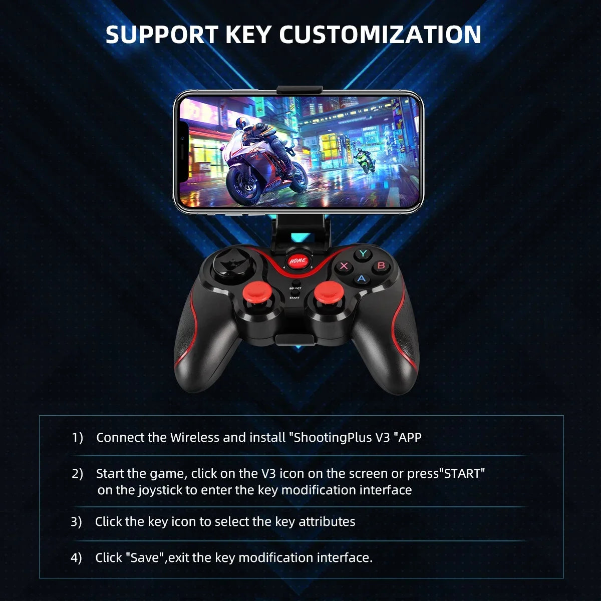 GAMINJA Wireless Bluetooth Gamepad, PC Game Controller for Android Mobile Phones, TV Box, PlayStation 3, Tablet, and PC