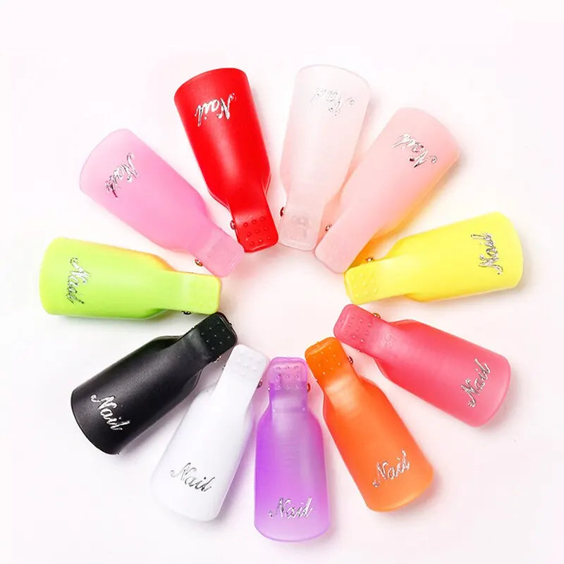 Colorful Acrylic Nail Art Soak Off Cap Clips - 10 Pcs/Bag, Manicure UV Gel Polish Removal Wrap Tools for Fingers