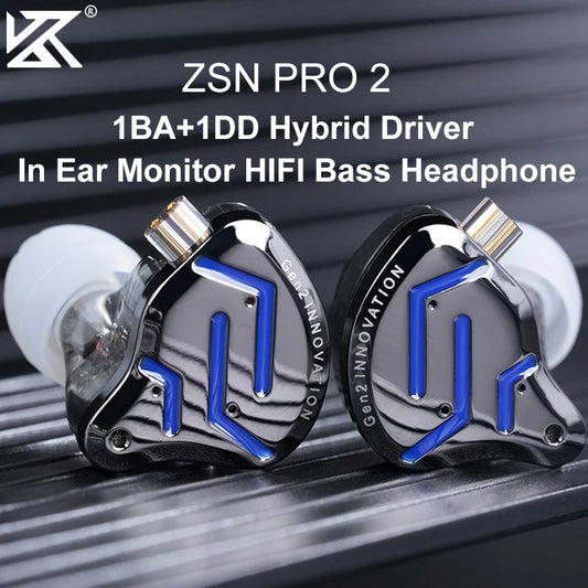 KZ ZSN Pro 2 Hybrid In-Ear Earphones - 1BA+1DD Drivers, HiFi Bass Earbuds, Metal Monitor Earphones, Sport Headset with Interchangeable Earpieces