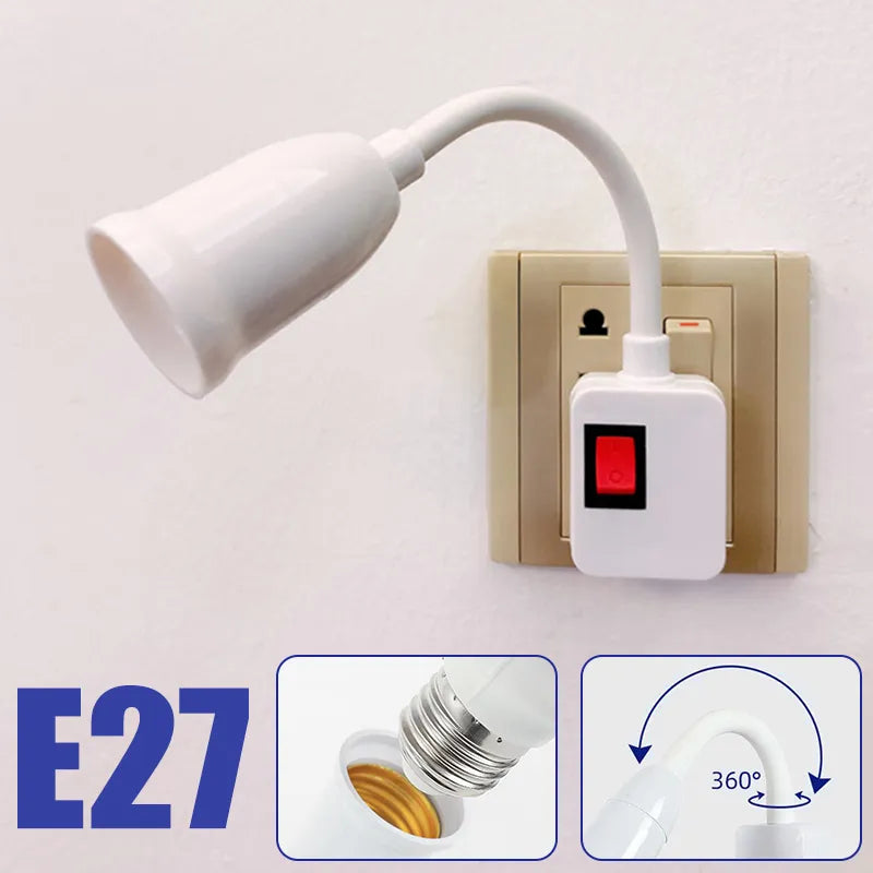 E27 Socket Lamp Bulb Holder with Switch - Energy-Saving LED Table Lamp Base, Compatible with EU, US, and UK Plugs