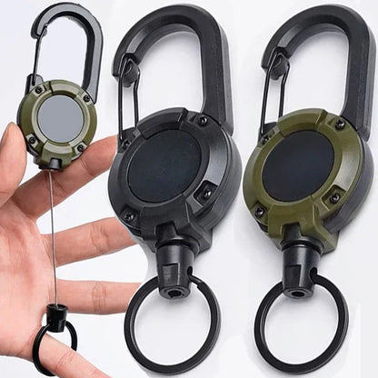 Heavy Duty Retractable Pull Badges ID Reel - Carabiner Key Chain with Steel Wire Rope Buckle - Outdoor Keychain Tools (1 or 2 pcs)