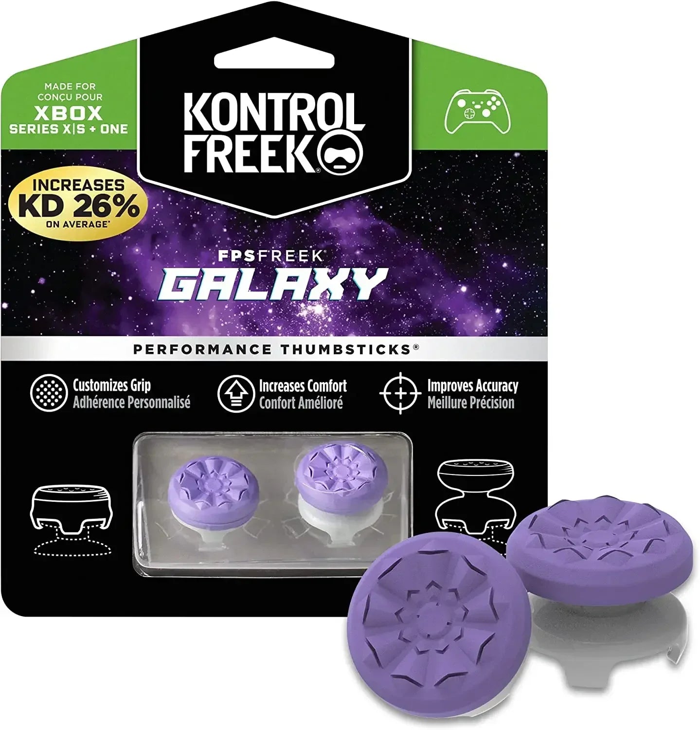 KontrolFreek FPS Freek Galaxy Purple: Enhance Xbox One & Series X Controller Performance with 2 Thumbstick Replacements - Xbox 360 Compatible!