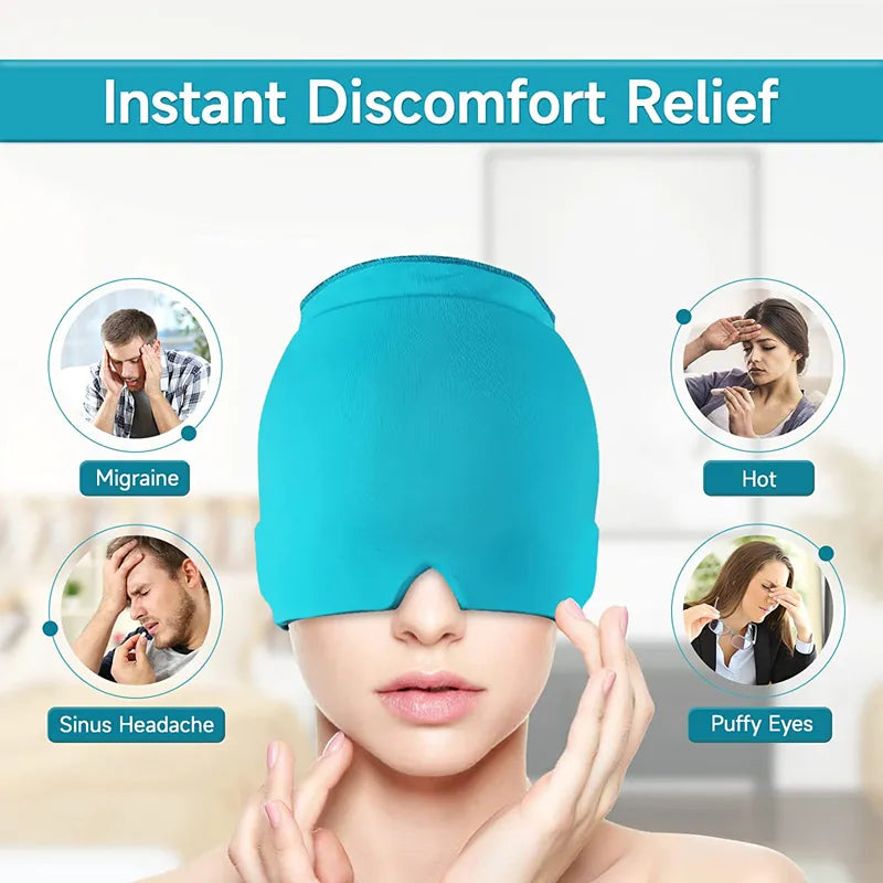 Form Fitting Gel Ice Headache Relief Hat - Cold Compress Therapy Cap for Migraine - Ice Head Wrap Mask for Sinus & Stress