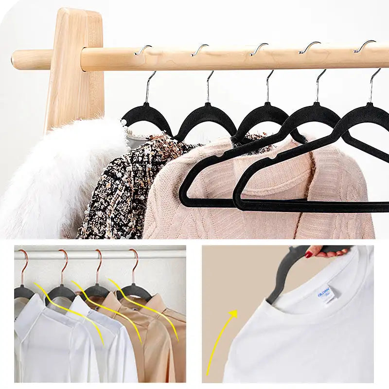 10pcs Colorful Velvet Non-Slip Hangers - 45CM Seamless Flocking Magic Hanger for Dry & Wet Wardrobe Storage