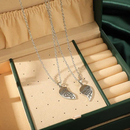 2pcs Antique Silver-Plated Mother-Daughter Necklace Set: Fashionable Combination Jewelry for Love in Parent-Child Style