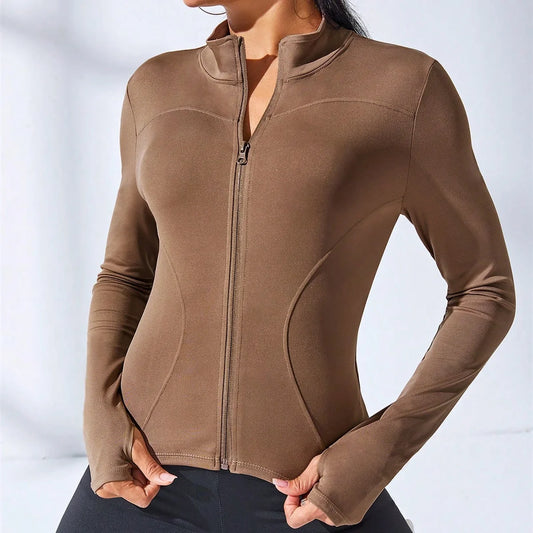 Sleek Workout Essential: Slim Fit Training Jacket - Zipper Long Sleeve Yoga Running Sports Coat for Women