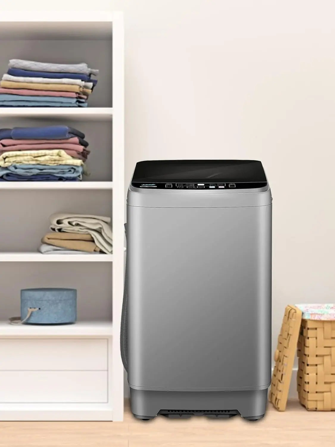 Compact 25lb Full Automatic Washing Machine with LED Display and 10 Programs - Portable Design with Easy Drain System