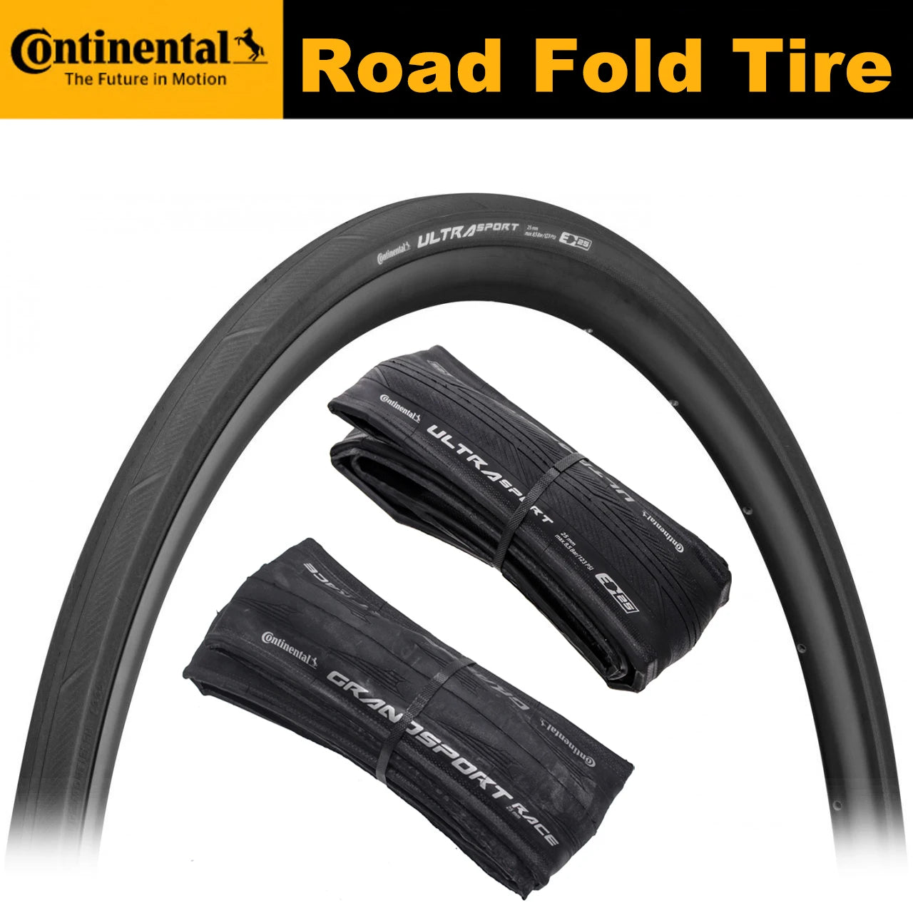 Continental Road Tire Bundle: ULTRA SPORT II & GRAND Sport Race - 700x23c/25c/28c Clincher Foldable Tires - 1 Pair for Road Cycling