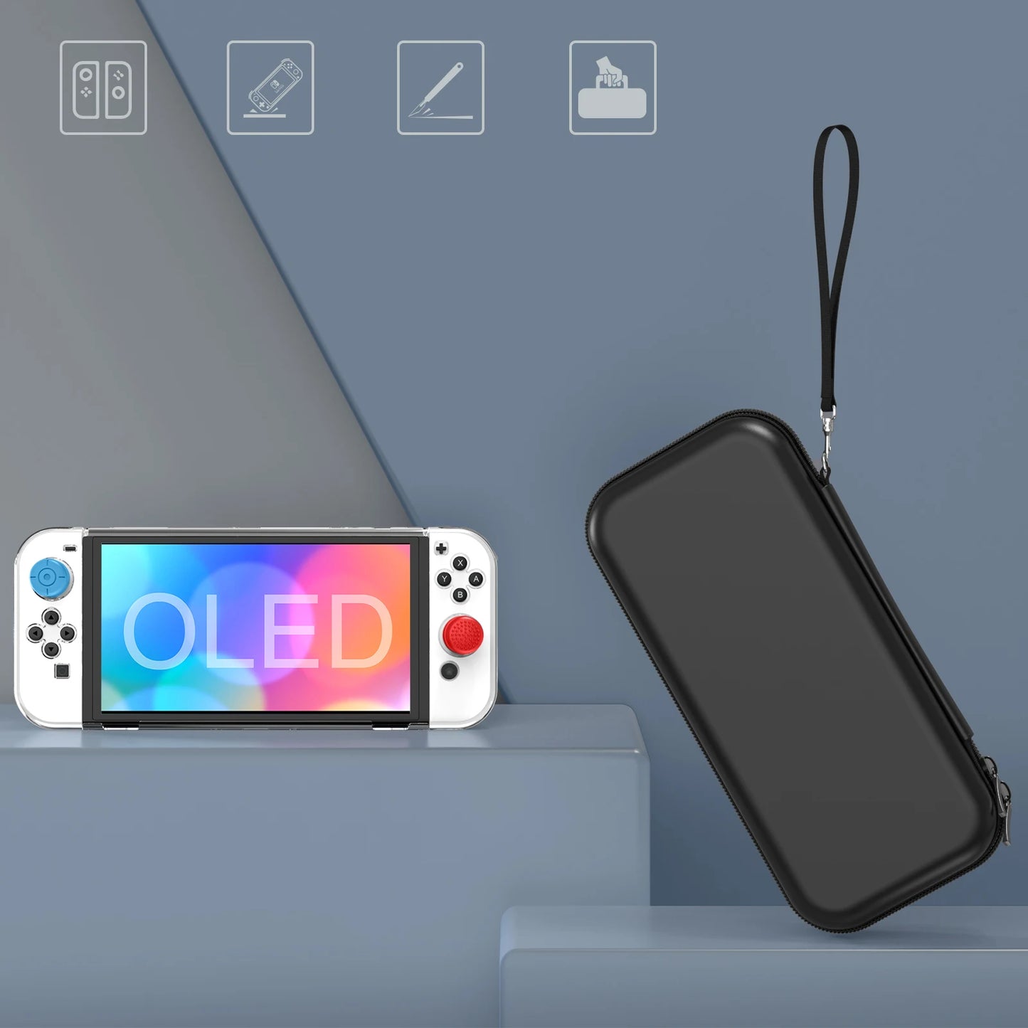 9-in-1 Accessories Kit for Switch OLED Model: Carrying Case with Protective Case for 2022 Nintendo Switch OLED Model