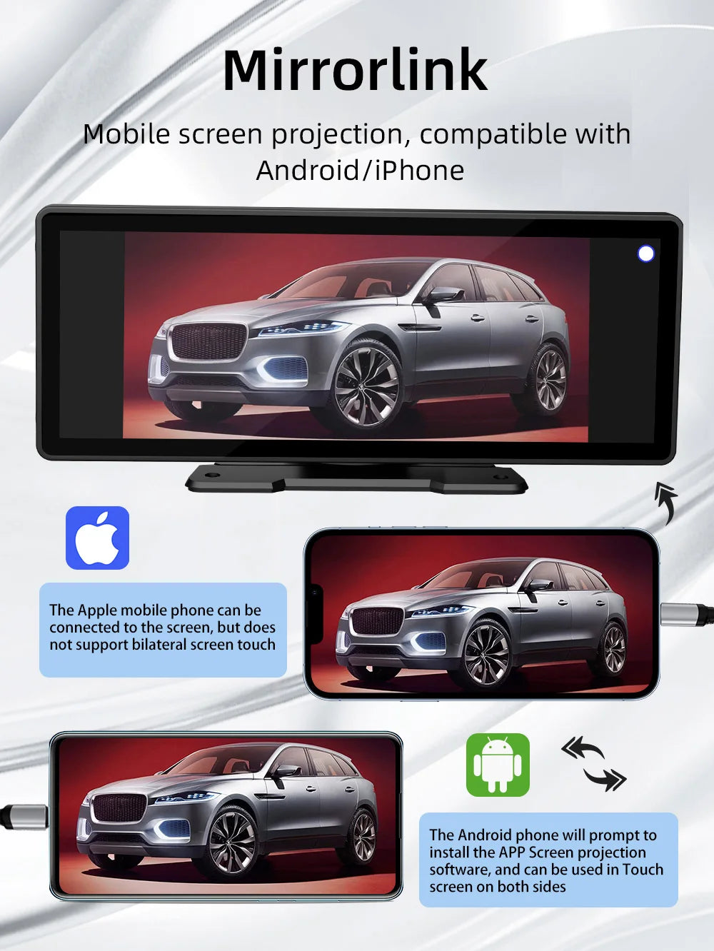 BQCC 10.26-Inch Portable Wireless CarPlay Screen - HD Rear Reversing Camera, Car Radio, DVR, MP5 Multimedia Video Player with Android Auto