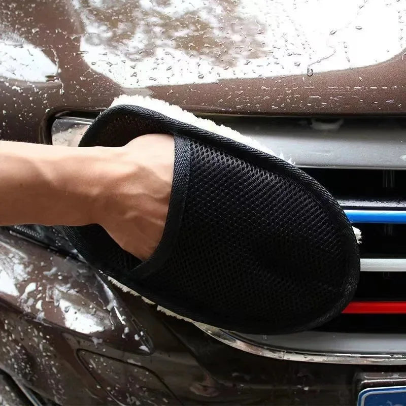 Car Washing Imitation Wool Gloves - Thickened Plush for Waxing, Polishing and Cleaning - Durable Car Wiping Gloves