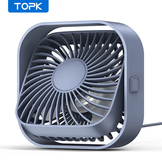 TOPK Mini USB Desk Fan – Portable, 3-Speed, 360° Rotatable with Strong Airflow and Quiet Operation