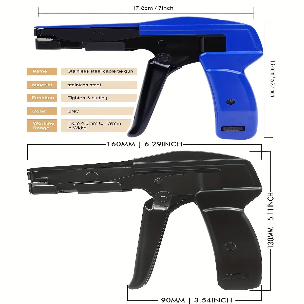 Fastening Cable Tie Tool - Flush Cut Zip Tie Gun with Steel Handle for Nylon Cable Tie