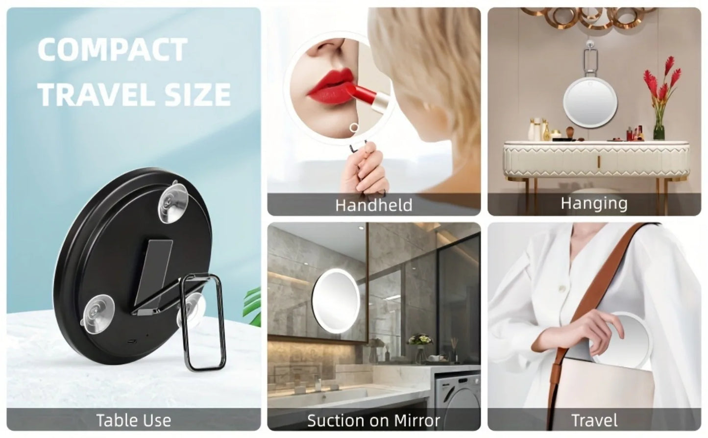 6 Inch Magnifying Mirror with Light - 5-30X Portable Travel Mirror with 360° Adjustable Stand and Suction Cup