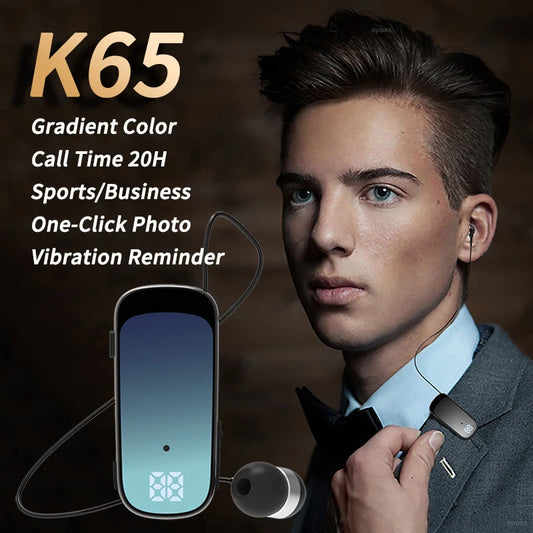 K65 K55 Lavalier Bluetooth 5.2 Headphones - 20 Hours Talk/Music Time, Noise Cancelling, LED Digital Display Wireless Headset