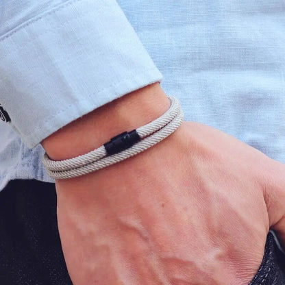 Minimalist Men's Double Layer Rope Bracelet - Survival Bracelet with Magnetic Buckle, Perfect Boyfriend Gift