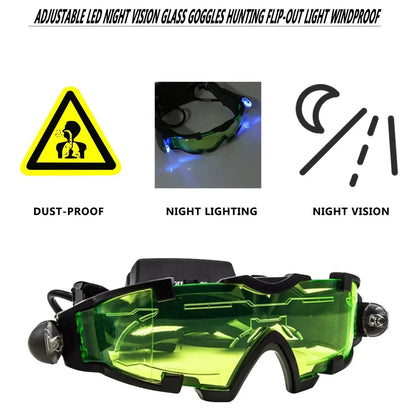 Adjustable LED Night Vision Motorcycle Goggles – Windproof Racing and Hunting Glasses with Flip-Out Light