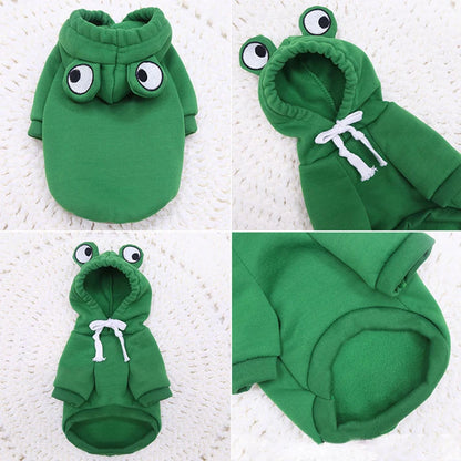 Autumn Winter Dog Hoodies: Cute Frog Print French Bulldog Puppy Costume - Soft Warm Fleece Sweatshirts for Small Dogs & Cats