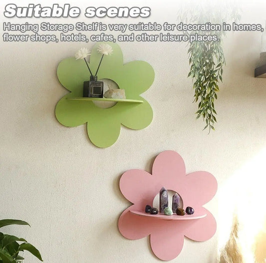 Flower-Shaped Wooden Wall Storage Holder – Floating Plant Shelf for Bathroom and Home Decor, Perfect Gift for Bedrooms