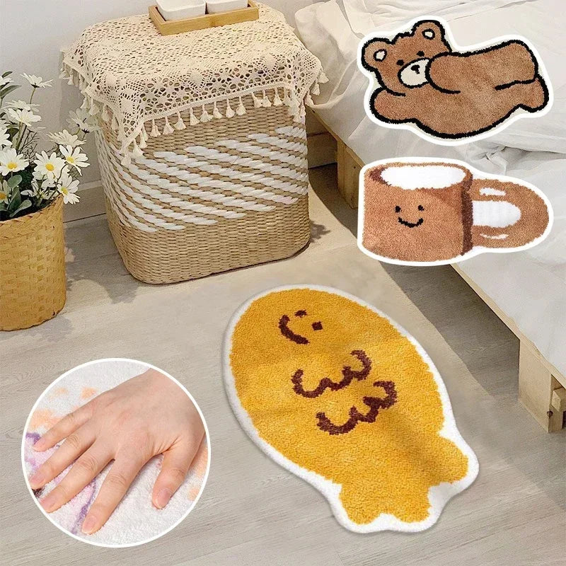 Cute Bedroom Rug | Soft Non-Slip Living Room Carpet and Faux Cashmere Bathroom Floor Mat | Entrance Doormat and Bath Mat for Room Decor