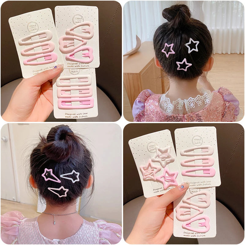 3/6 Pcs Set of Coffee Color Geometric Stars Hair Clips – Fashionable Pink Hairpins for Girls and Adults – Sweet Hair Accessories