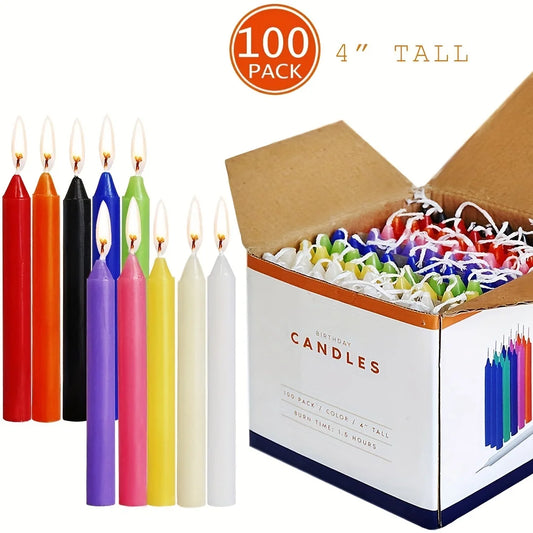 100/60pcs Mini Taper Candles in Assorted Colors - Unscented, Ideal for Chimes, Rituals, Spells, Wax Play & Christmas Decor