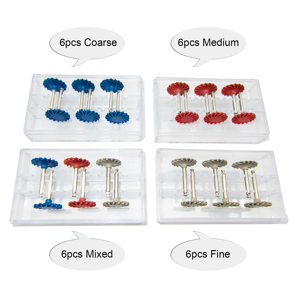 6Pcs Dental Rubber Polisher Composite Resin Polishing Kit | 14mm Wheel Discs with 3 Colors Spiral Flex Brushes