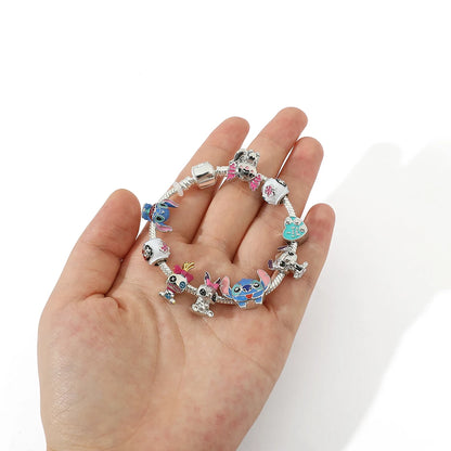 Disney Stitch Inspired Jewelry - Lilo & Stitch Cartoon Bracelet with DIY Pendant and Crystal Beads, Bangle for Women, Ideal Gift