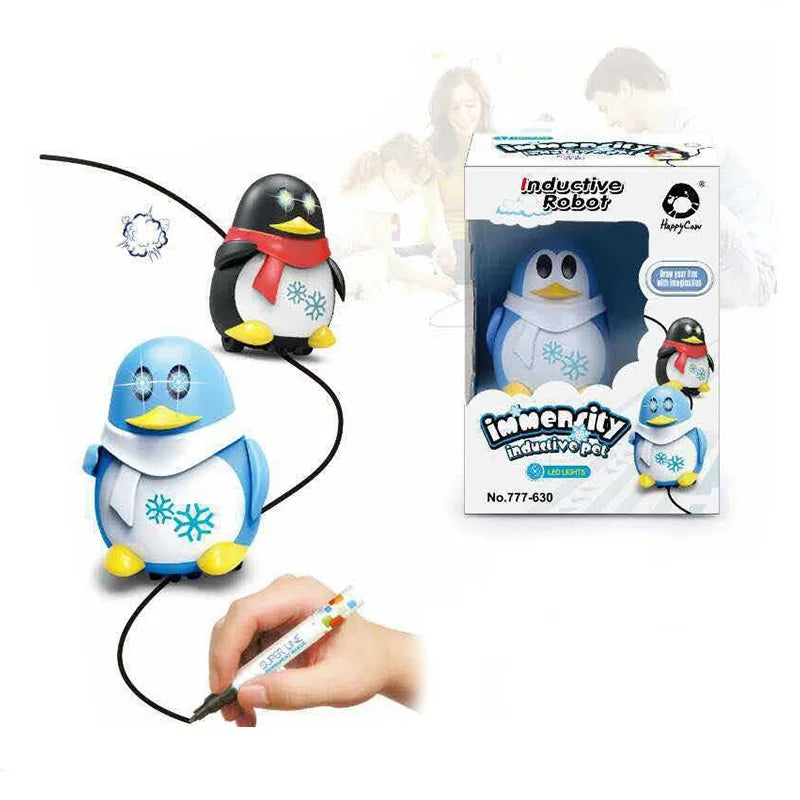 Inductive Robot Penguin Toy - Electric Line-Following Car that Traces Any Drawn Path, Educational Gift for Kids