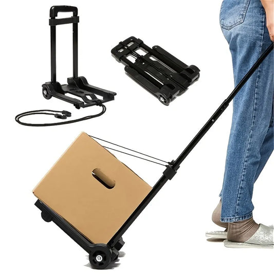 Black Folding Hand Truck - Small Lightweight Cart with Telescopic Design - Portable Dolly for Backpacks, Luggage, Travel, Moving, and Shopping