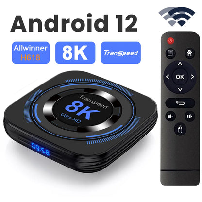 Transpeed Android 12 TV Box – Allwinner H618, Dual WiFi, 32G/64G, Quad Core Cortex A53, 8K/4K BT Voice Media Player