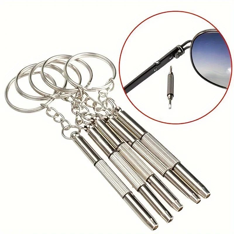 2Pcs Multifunctional Mini Screwdriver Set 3 in 1 - Slotted, Cross, Hex Keyring Tool for Glasses, Phone, Watch Repair