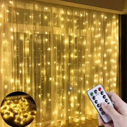 LED Curtain String Lights – Christmas Garland Fairy Light with 8 Modes, USB Remote Control for Wedding, Holiday and Home Decor