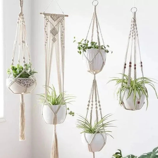 Gardening Green Plant Hanging Basket - Handmade Macrame Pot Pocket Wall Decor - Boho Courtyard Home Decor