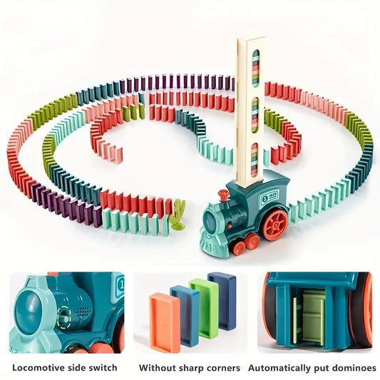 Automatic Domino Train – Electric Car Brick Block Kits for Creative Games, Intelligence and Educational DIY Toys, Kids Birthday Gift